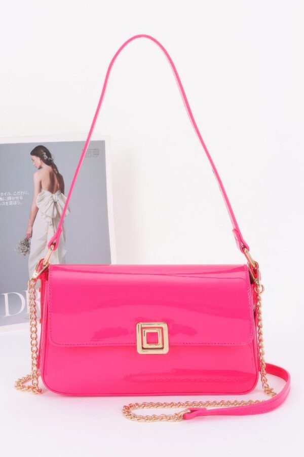 Enamel Flap Shoulder Bag – Chain Strap Accent