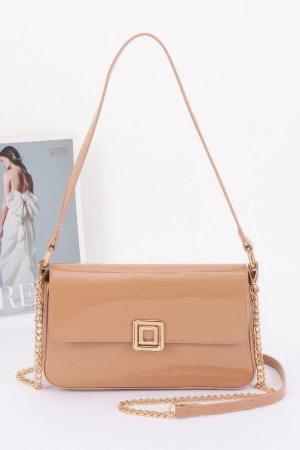 Enamel Flap Shoulder Bag – Chain Strap Accent