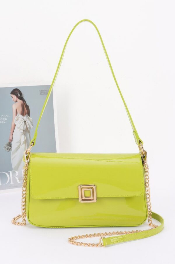 Enamel Flap Shoulder Bag – Chain Strap Accent
