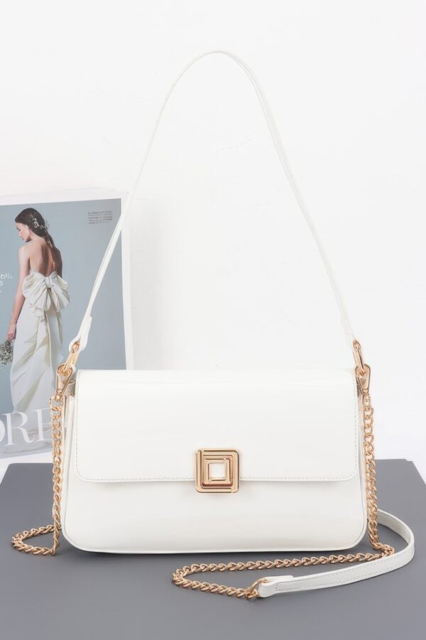 Enamel Flap Shoulder Bag – Chain Strap Accent