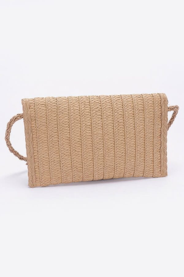 Sunshine Bow Faux Straw Ribbon Flap Clutch