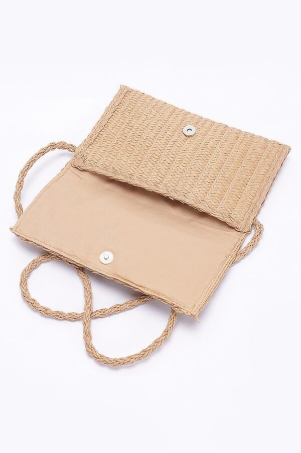 Sunshine Bow Faux Straw Ribbon Flap Clutch