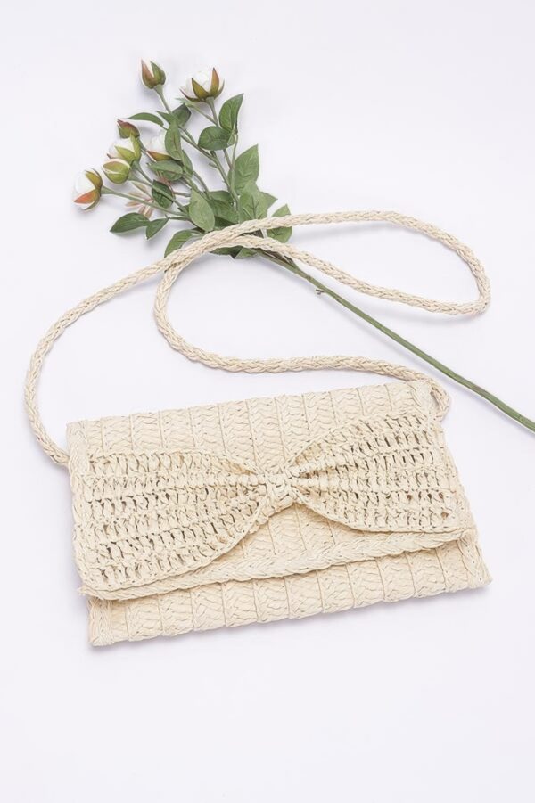 Sunshine Bow Faux Straw Ribbon Flap Clutch