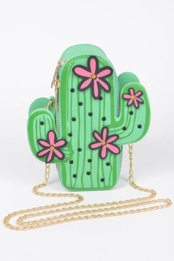 Cactus Faux Leather Crossbody Bag – Green with Pink Flowers