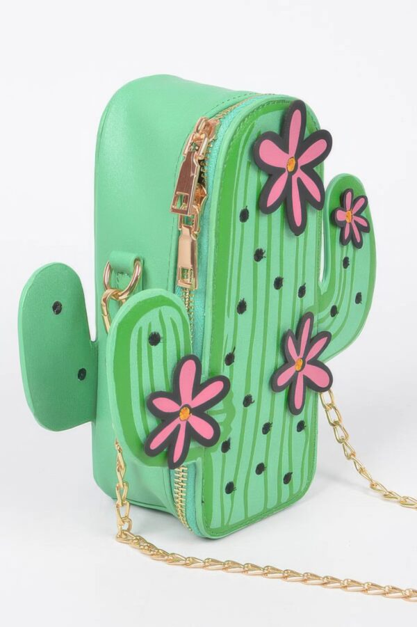 Cactus Faux Leather Crossbody Bag – Green with Pink Flowers