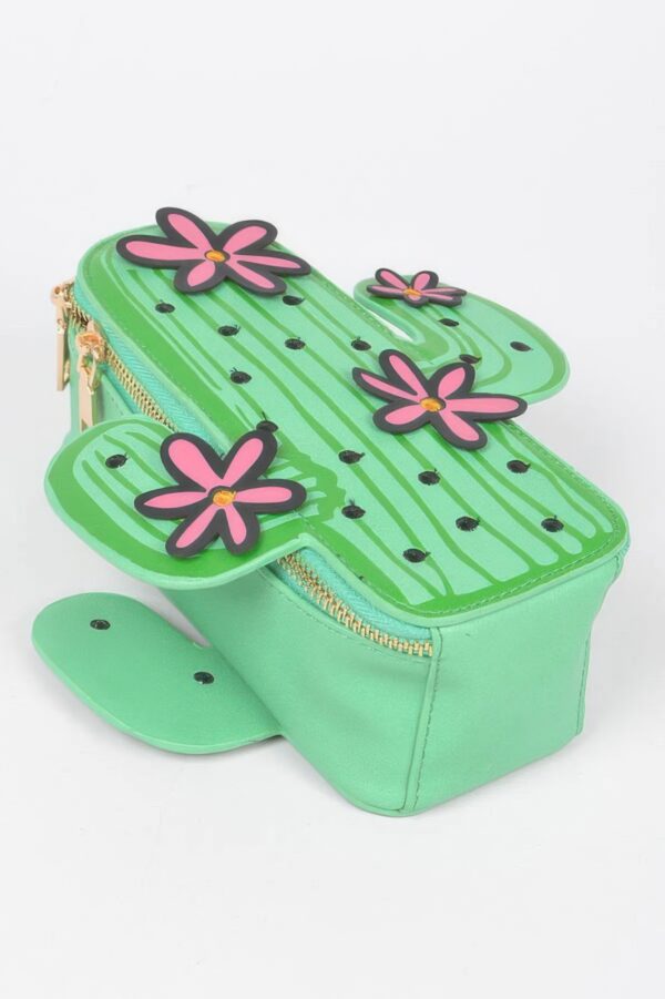 Cactus Faux Leather Crossbody Bag – Green with Pink Flowers