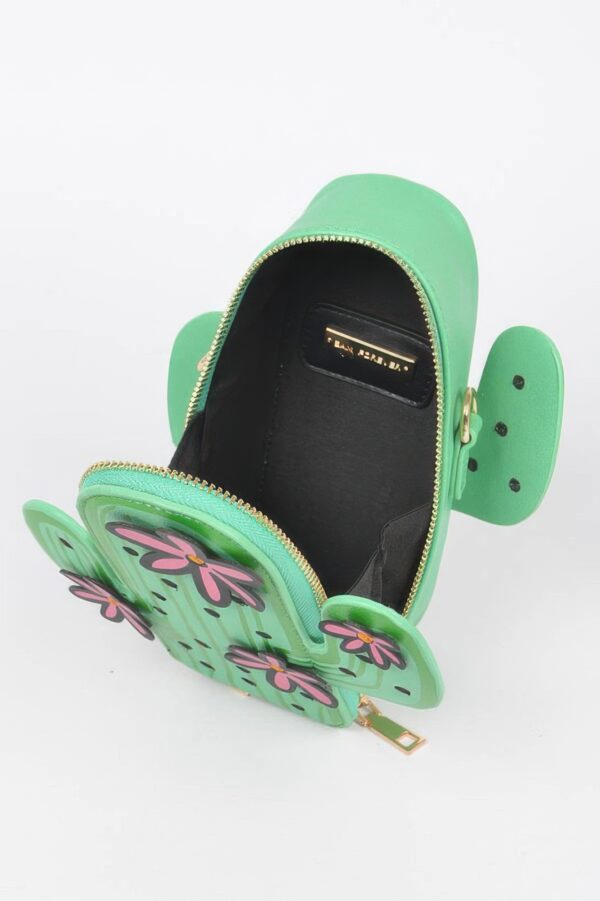 Cactus Faux Leather Crossbody Bag – Green with Pink Flowers