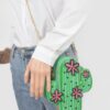 Cactus Faux Leather Crossbody Bag – Green with Pink Flowers