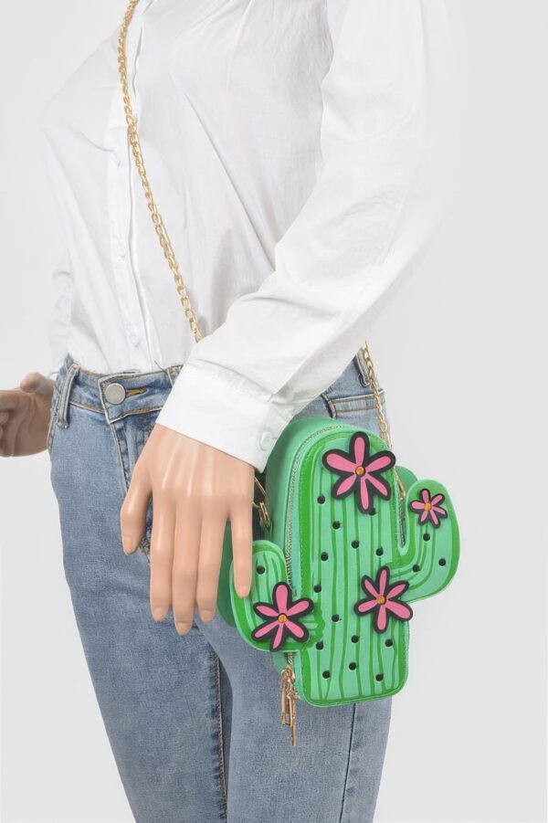 Cactus Faux Leather Crossbody Bag – Green with Pink Flowers
