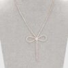 Rhinestone Ribbon Necklace – Bow Pendant, 14.5″