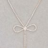 Rhinestone Ribbon Necklace – Bow Pendant, 14.5″