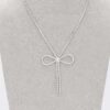 Rhinestone Ribbon Necklace – Bow Pendant, 14.5″