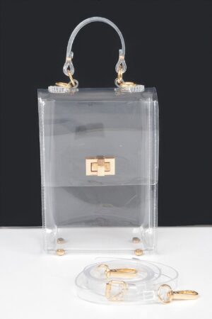 Clear PVC Top-Handle Flap Clutch – Mixed Metal Accents