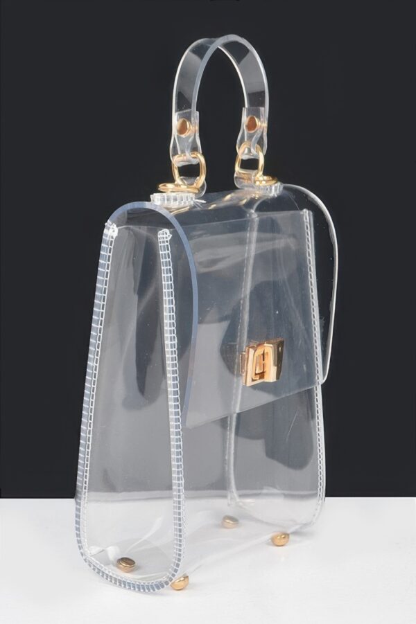 Clear PVC Top-Handle Flap Clutch – Mixed Metal Accents