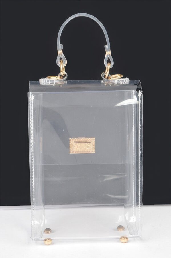 Clear PVC Top-Handle Flap Clutch – Mixed Metal Accents