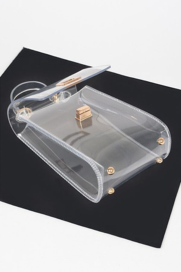 Clear PVC Top-Handle Flap Clutch – Mixed Metal Accents