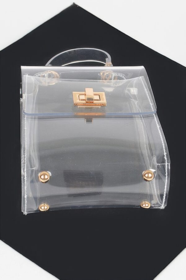 Clear PVC Top-Handle Flap Clutch – Mixed Metal Accents
