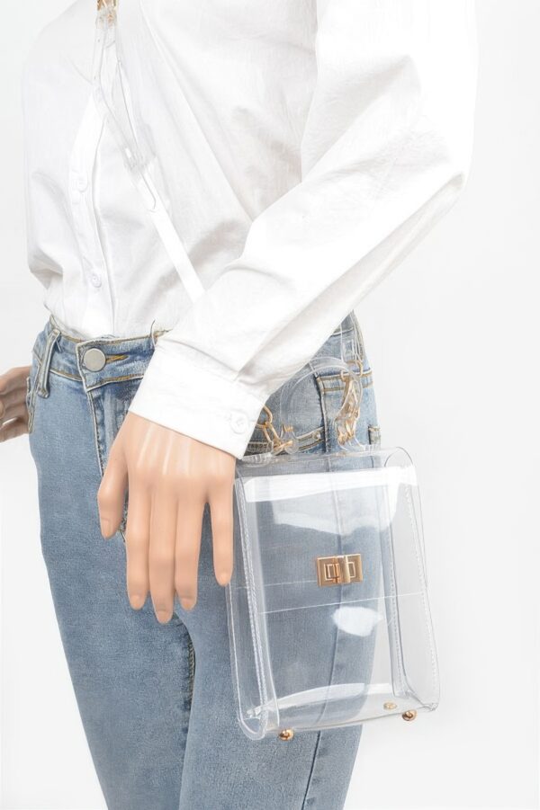 Clear PVC Top-Handle Flap Clutch – Mixed Metal Accents