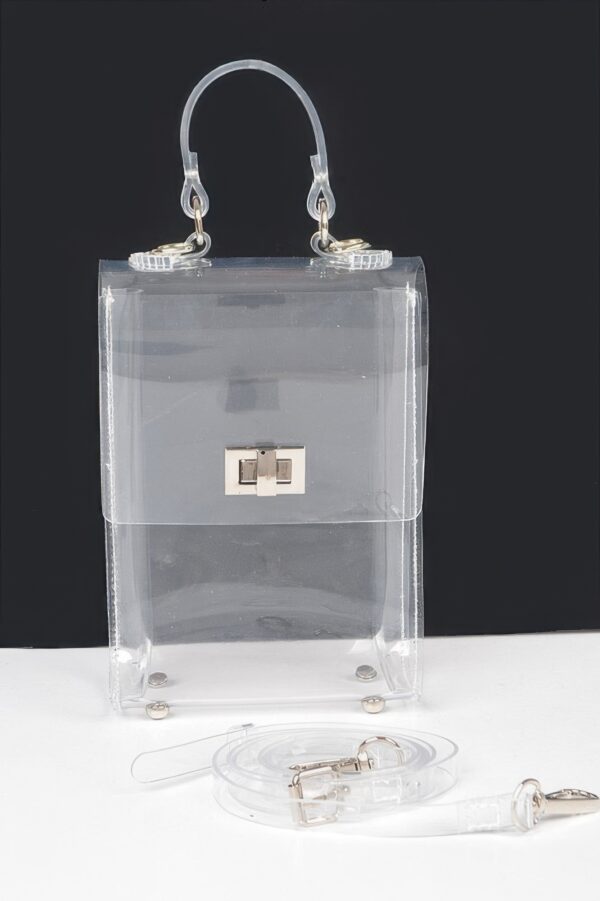Clear PVC Top-Handle Flap Clutch – Mixed Metal Accents
