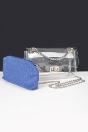 Clear Crossbody Bag with Removable Denim Pouch