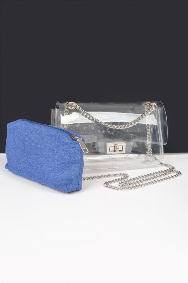 Clear Crossbody Bag with Removable Denim Pouch