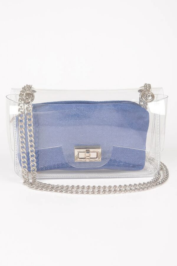 Clear Crossbody Bag with Removable Denim Pouch