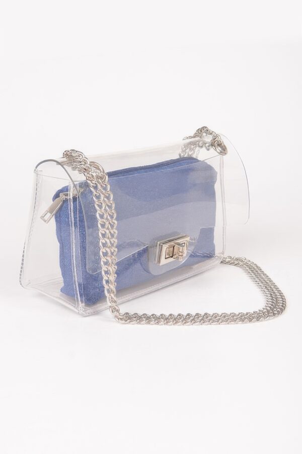 Clear Crossbody Bag with Removable Denim Pouch