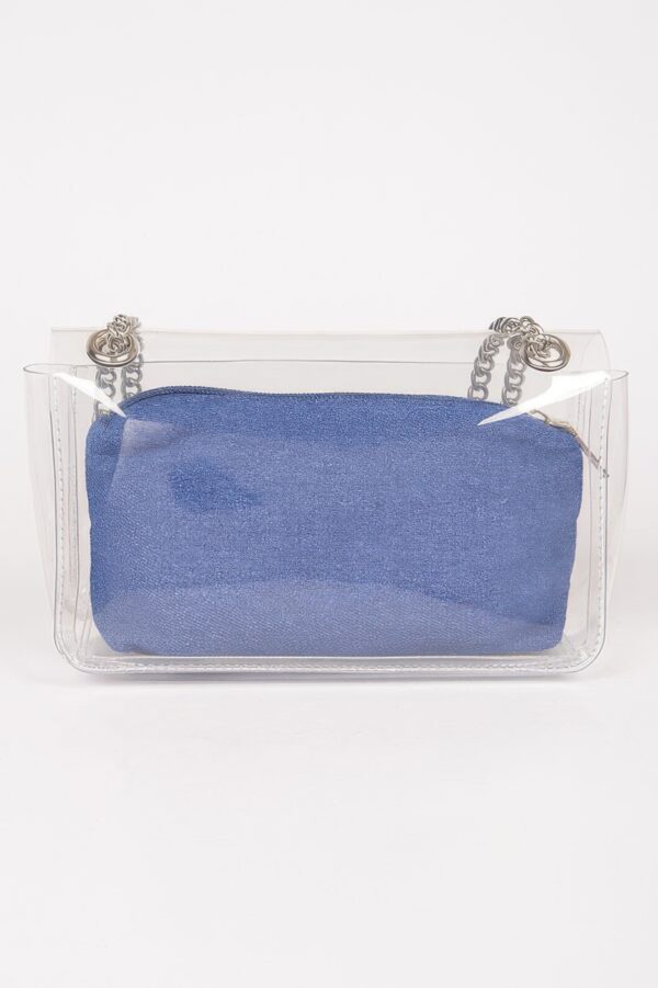 Clear Crossbody Bag with Removable Denim Pouch