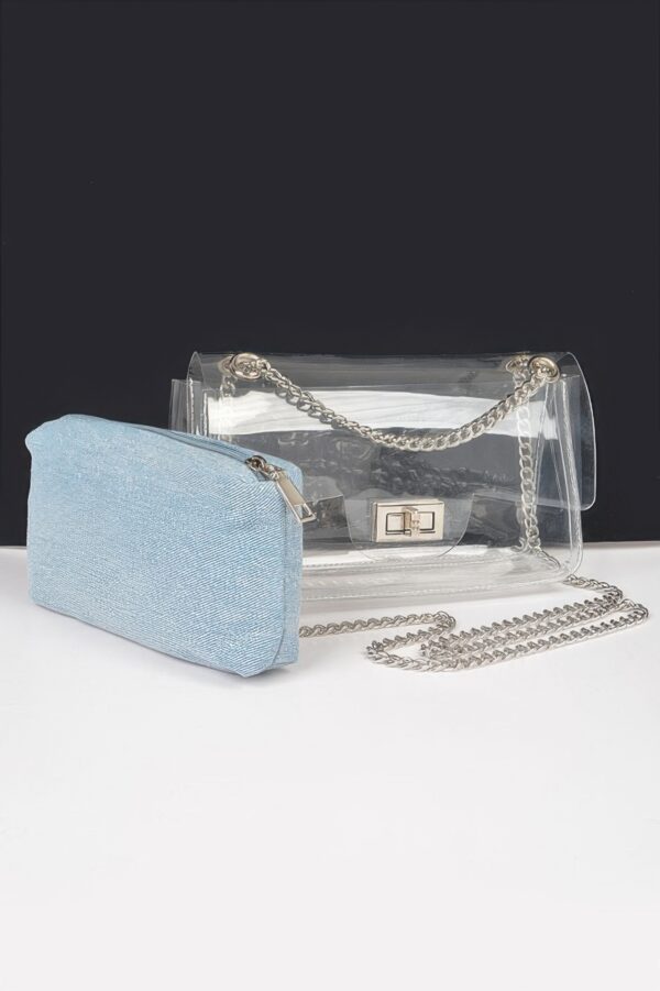 Clear Crossbody Bag with Removable Denim Pouch