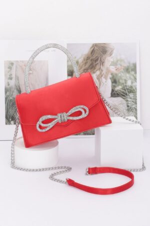 Rhinestone Ribbon-Handle Flap Handbag – Polyurethane