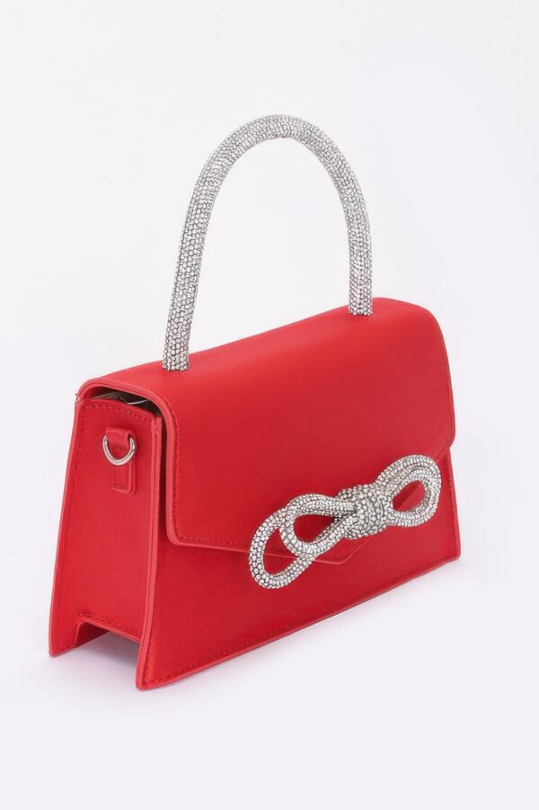 Rhinestone Ribbon-Handle Flap Handbag – Polyurethane