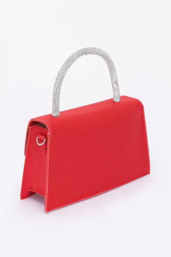 Rhinestone Ribbon-Handle Flap Handbag – Polyurethane