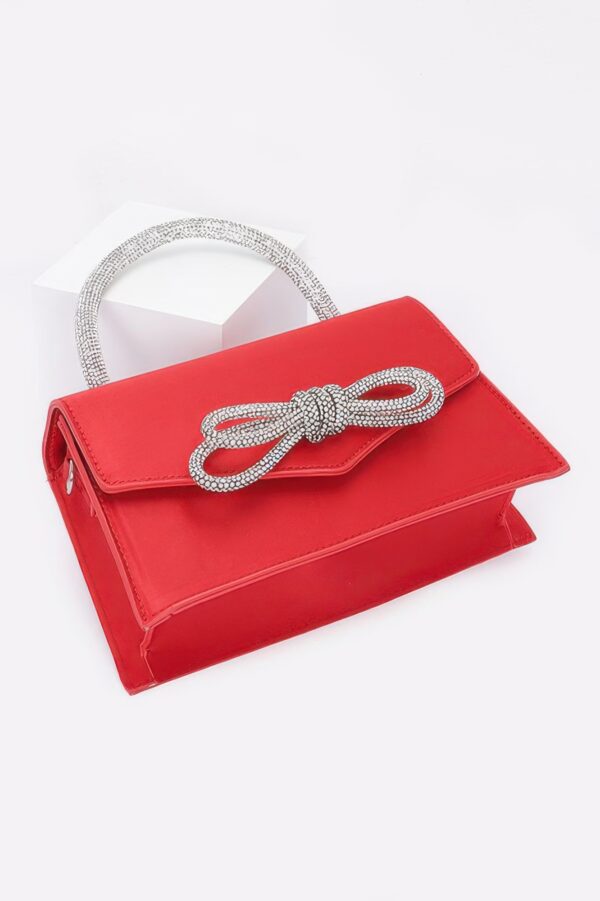 Rhinestone Ribbon-Handle Flap Handbag – Polyurethane