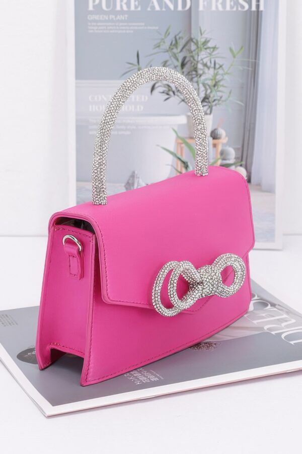 Rhinestone Ribbon-Handle Flap Handbag – Polyurethane