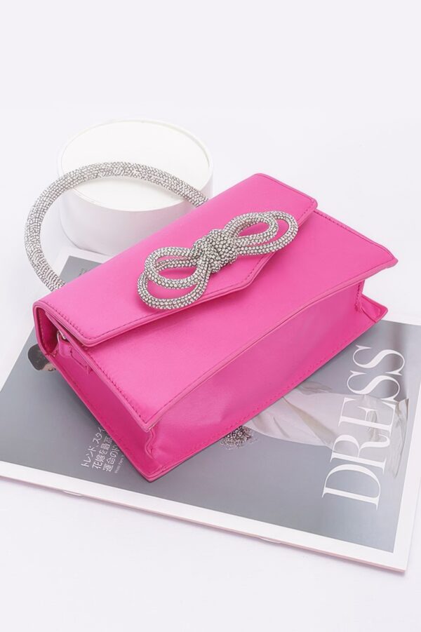 Rhinestone Ribbon-Handle Flap Handbag – Polyurethane