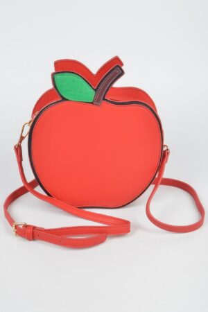 Apple Clutch with Stem & Leaf Detail – PU Novelty Bag