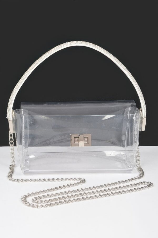 Clear Rhinestone Top-Handle Flap Bag