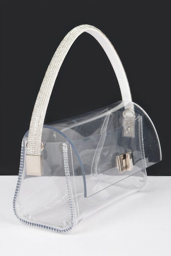 Clear Rhinestone Top-Handle Flap Bag