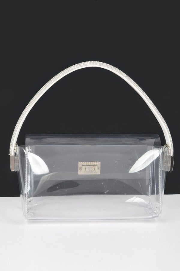 Clear Rhinestone Top-Handle Flap Bag