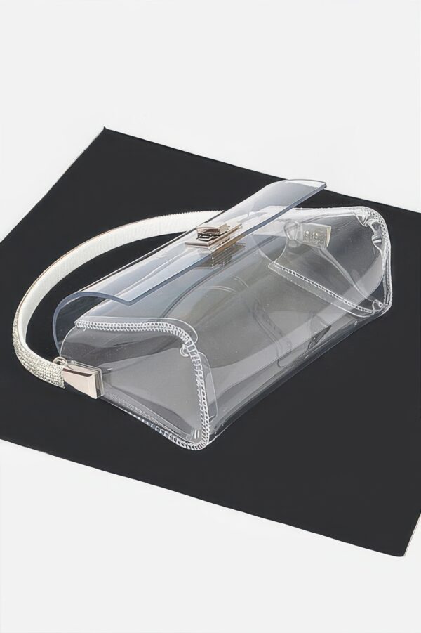 Clear Rhinestone Top-Handle Flap Bag