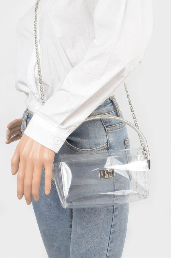 Clear Rhinestone Top-Handle Flap Bag