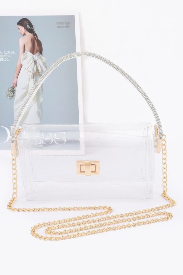 Clear Rhinestone Top-Handle Flap Bag