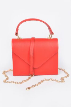 Faux Leather Handle Clutch with Gold-Chain Accent