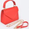 Faux Leather Handle Clutch with Gold-Chain Accent