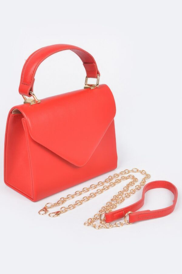 Faux Leather Handle Clutch with Gold-Chain Accent