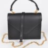 Faux Leather Handle Clutch with Gold-Chain Accent