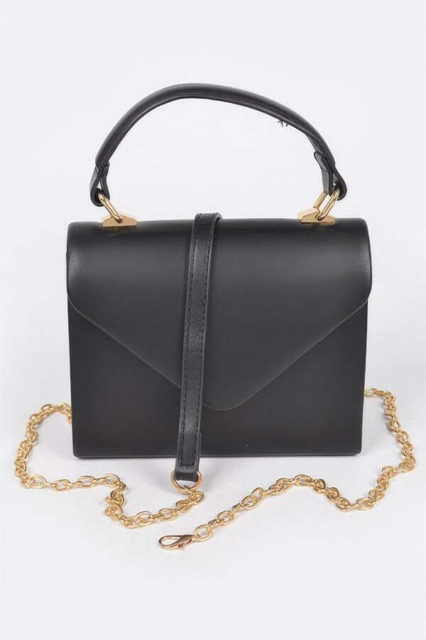 Faux Leather Handle Clutch with Gold-Chain Accent