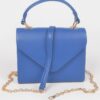 Faux Leather Handle Clutch with Gold-Chain Accent
