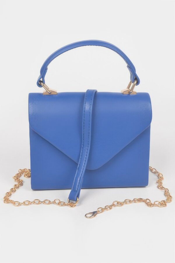 Faux Leather Handle Clutch with Gold-Chain Accent