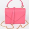 Faux Leather Handle Clutch with Gold-Chain Accent